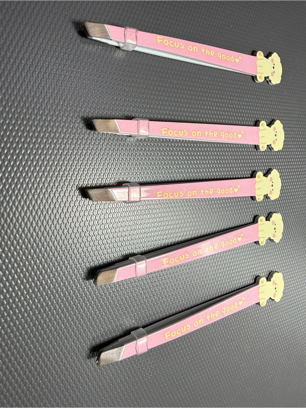 Cute Pink 'Focus on the Good' Tweezer Set